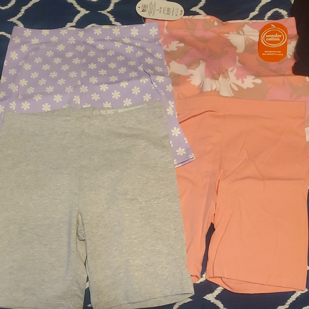 Wonder Nation Girls' Shorts Set - Purple Floral, Pink, Gray